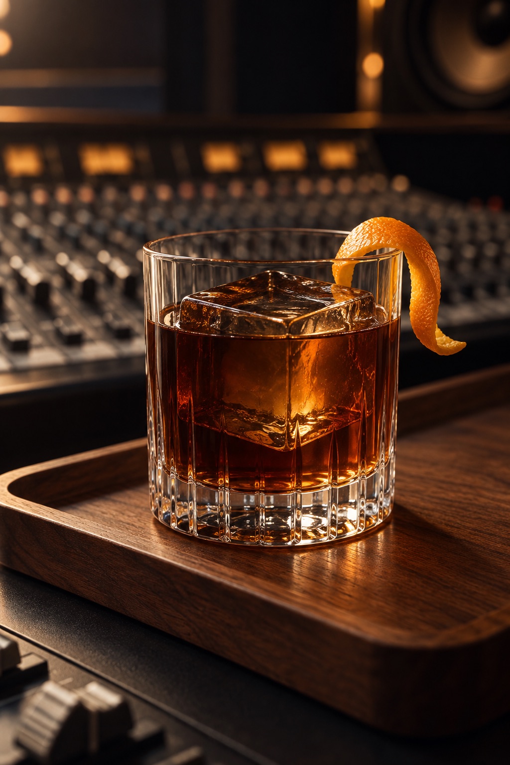 Take 2, clarified cold brew over one clear cube with orange peel